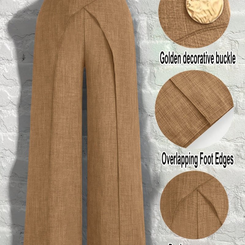 Women's Elegant Metal Buckle Decorated Pants.