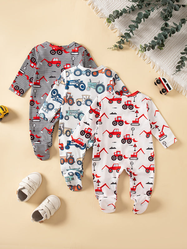 3pcs Set Kids Cartoon  Print Onesie, Baby.