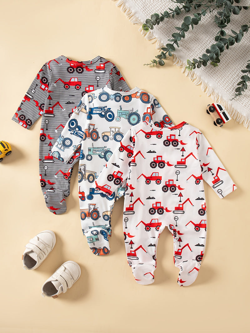 3pcs Set Kids Cartoon  Print Onesie, Baby.