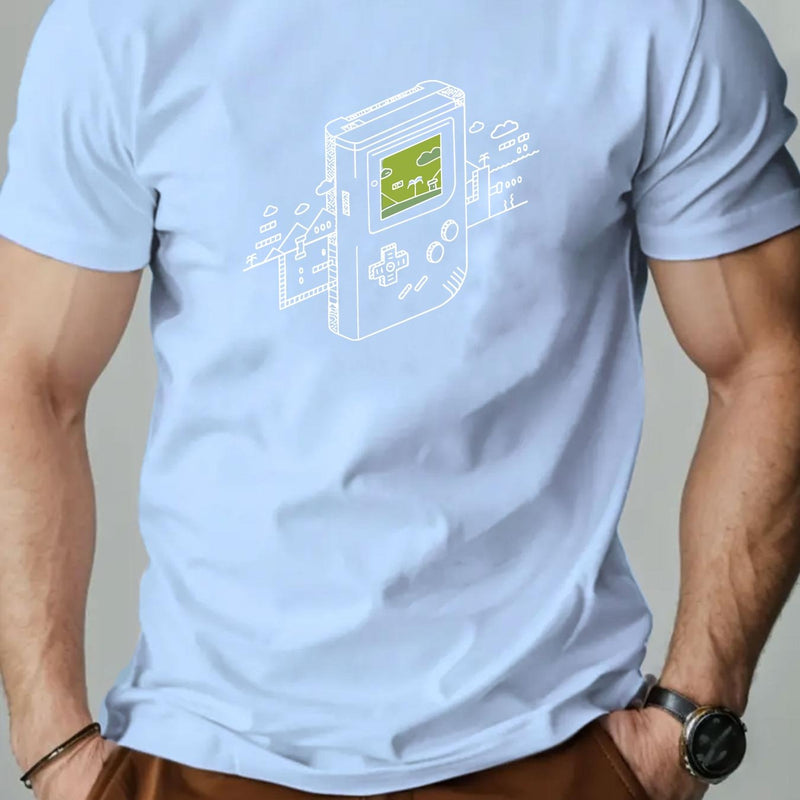 Men's Gaming Console Print Summer Casual Crew Neck Short Sleeve T-Shirt.