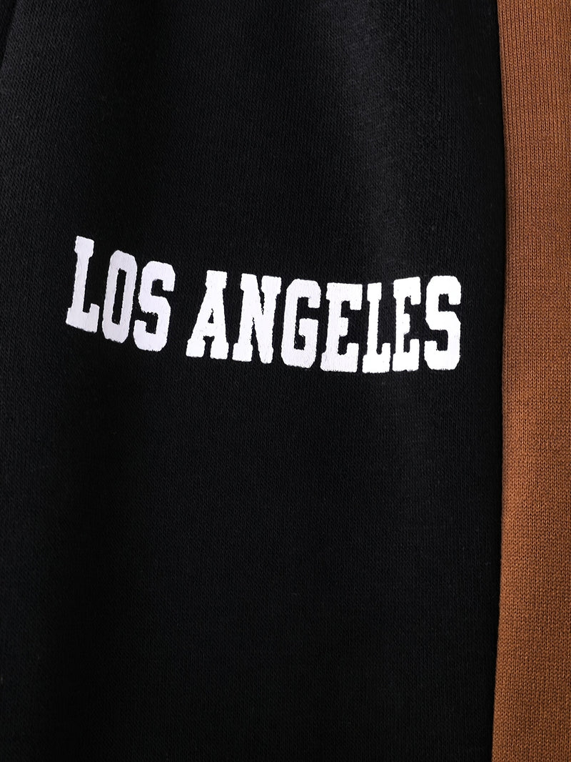 2pcs Boys Autumn/Winter Fleece-Lined Hooded Sweatshirt and Pants Set.