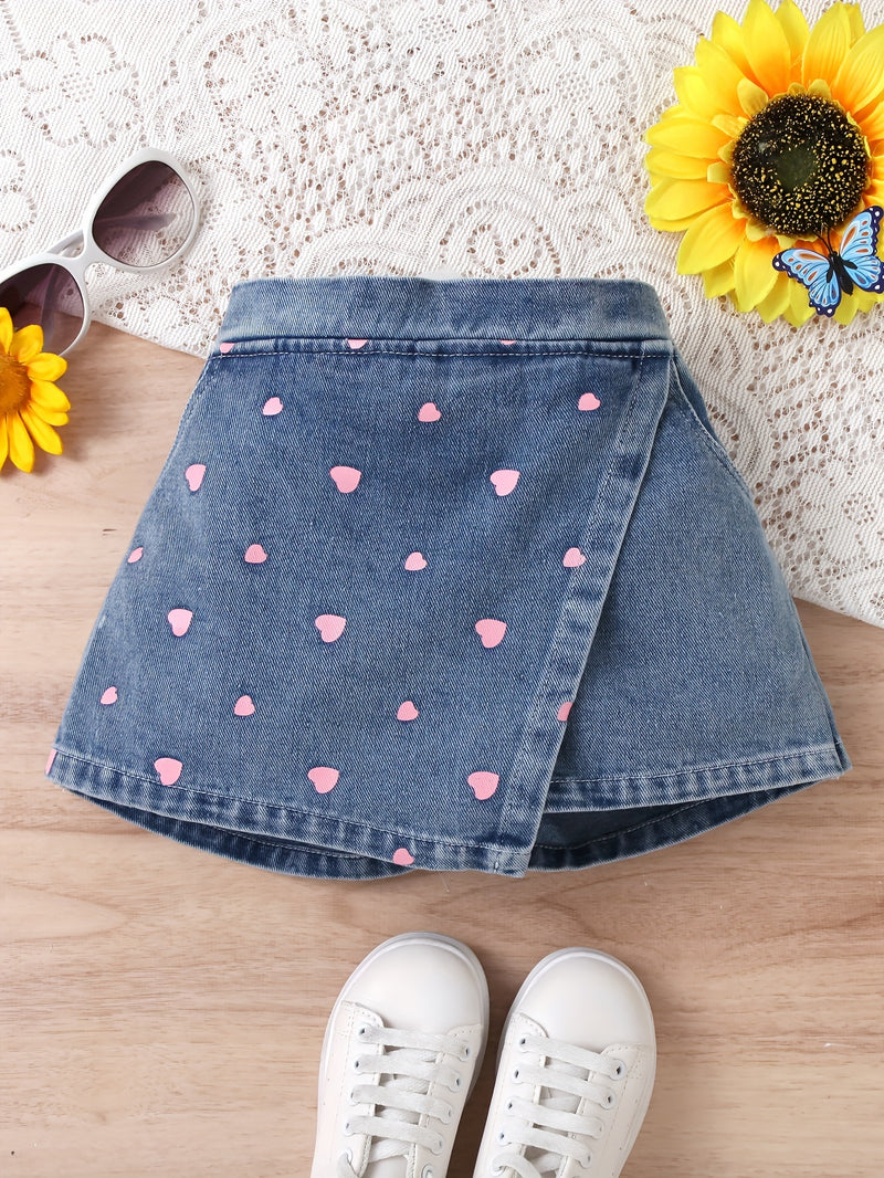 Girls' Denim Print Shorts, Versatile And Stylish.