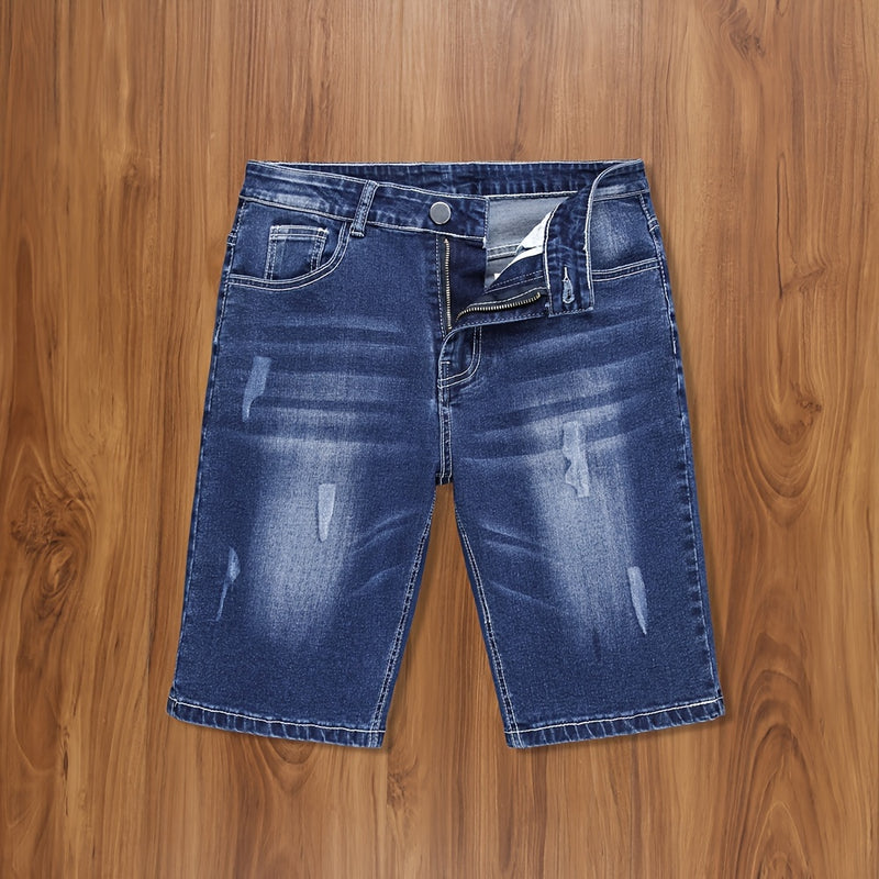 Classic design denim shorts for summer, Men's casual street style with slight stripe scratch.