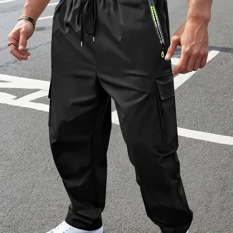 Men's Heavy-Duty Work Pants with Zippered Utility Pockets.