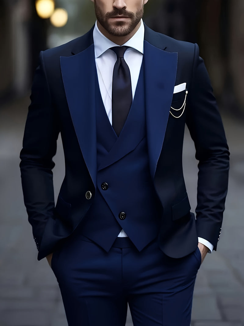 Men's Three-Piece Suit Set, Business Formal Wear.