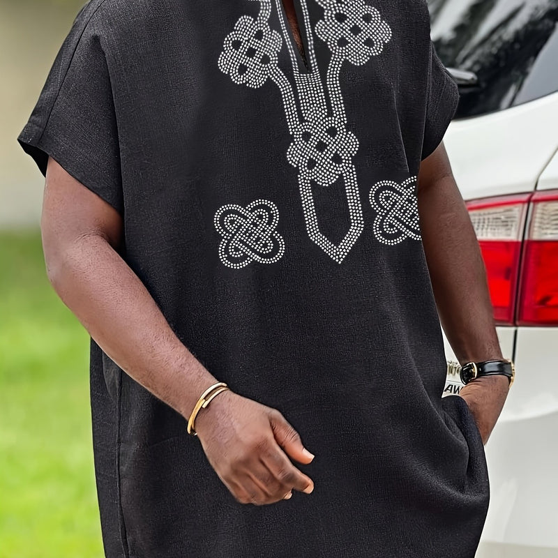 Summer New Men'S Two-Piece Suit Solid Color V-Neck Rhinestone.