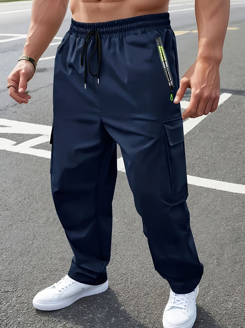 Men's Heavy-Duty Work Pants with Zippered Utility Pockets.