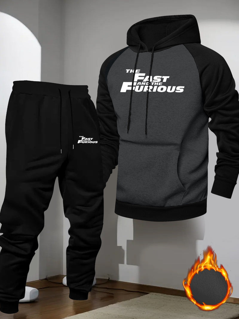 Men's Casual Sport Raglan Sleeve Hooded Two-Piece Set.