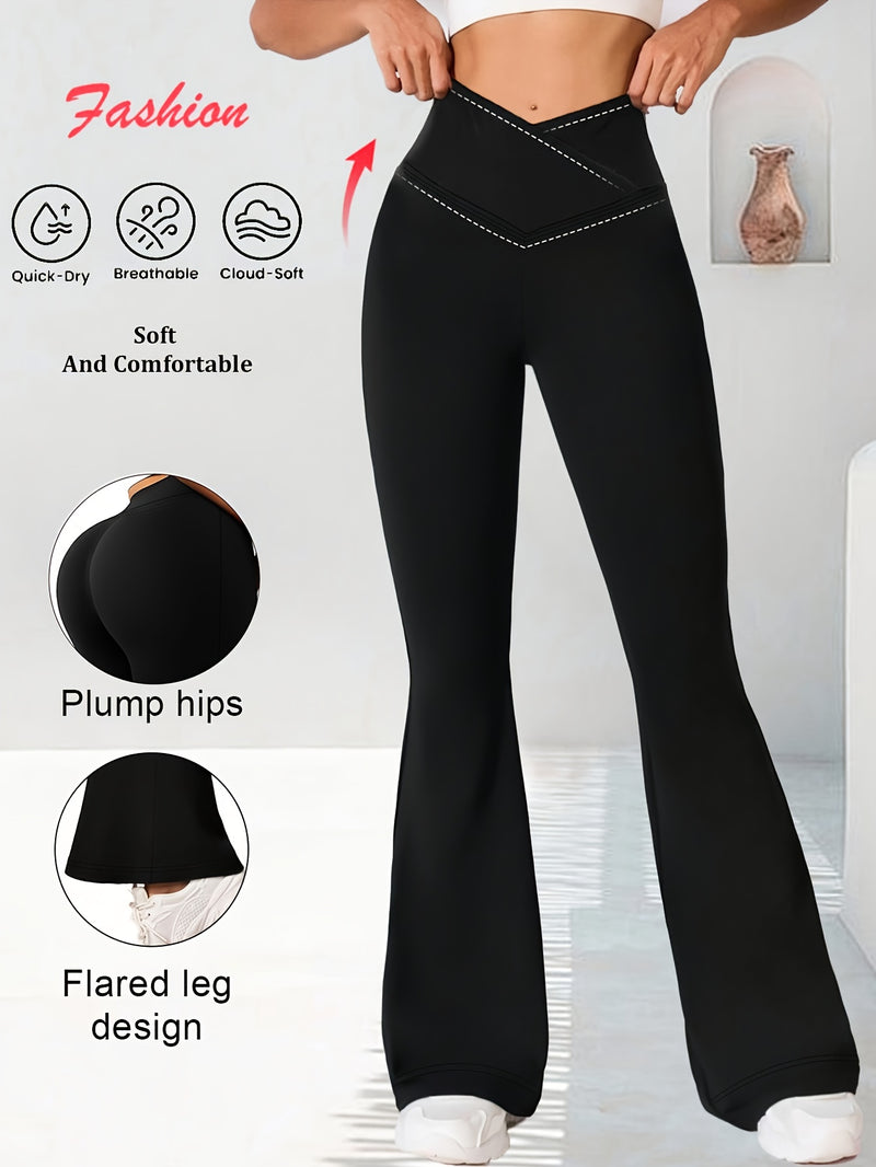 2pcs Women's High-Waisted Wide-Leg Bell-Bottom Tummy Control Pants.
