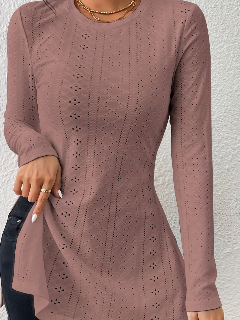Essential Hollow-Out Elegant Long-Sleeve T-Shirt for Women.
