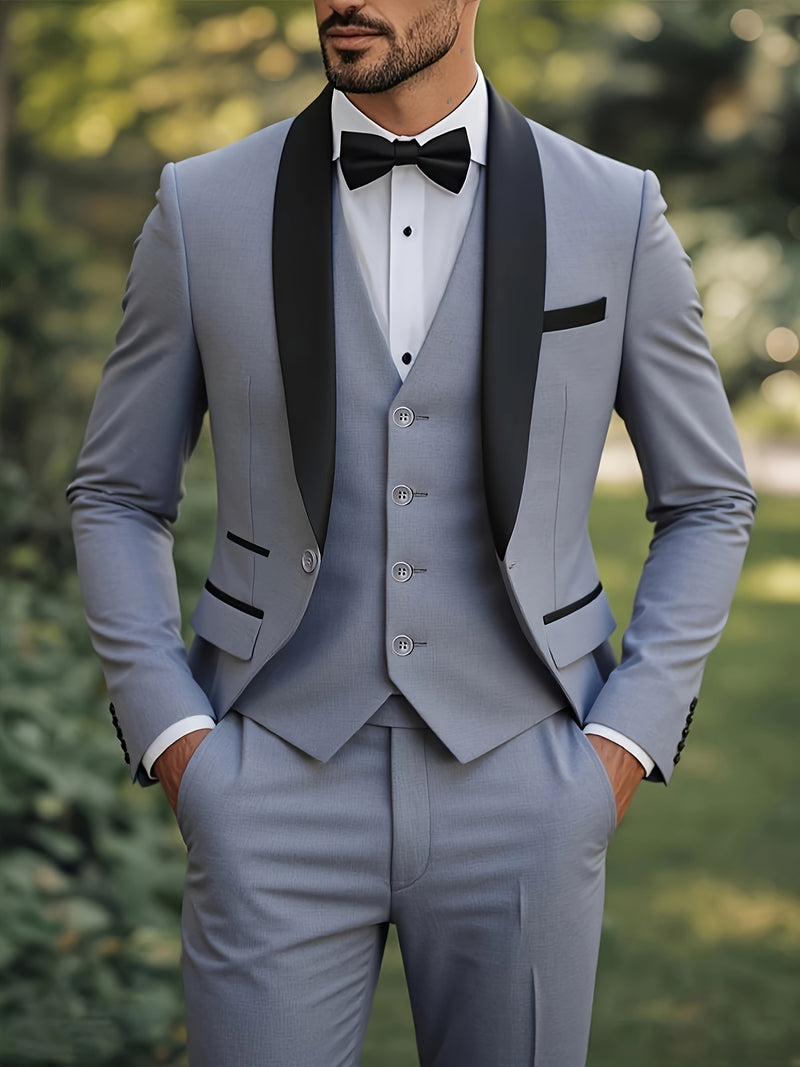 Three-Piece Suit, Business Formal Wear Set, Suit + Trousers + Vest.