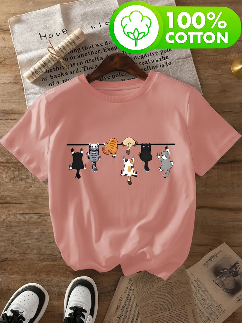 Women's T-Shirt with Cat Print for Spring/Summer.
