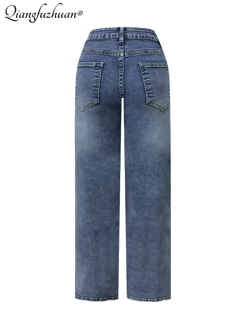Women's Stretchy Fashionable Washed Blue Jeans.