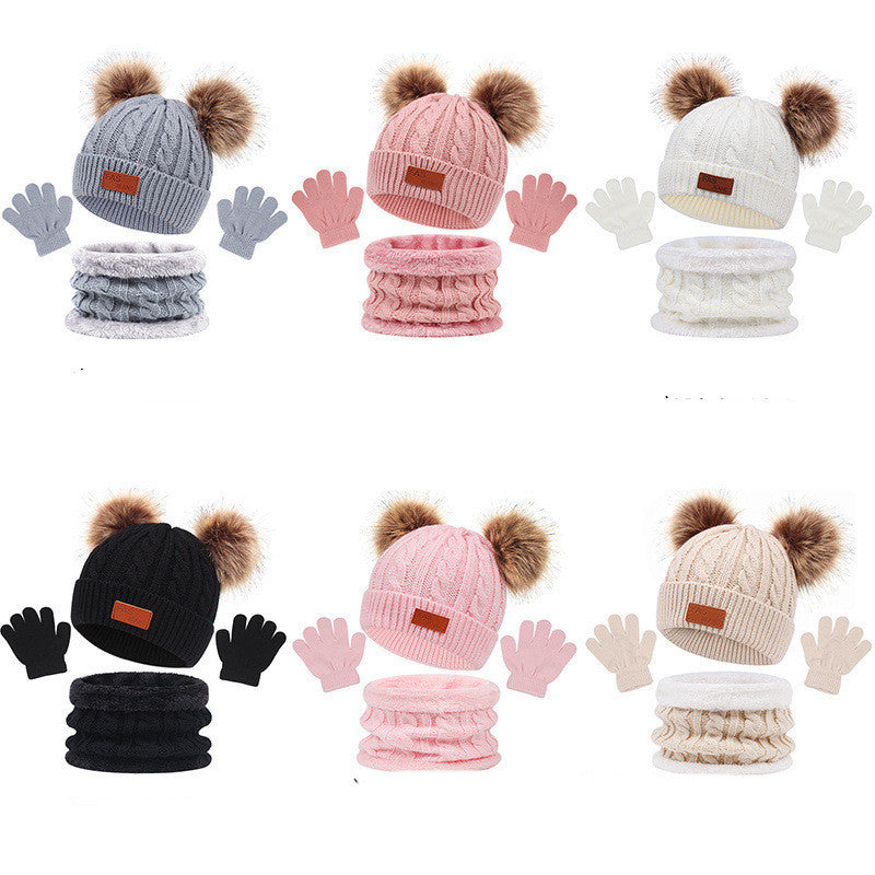 Children's Hat Scarf Gloves Three-piece Set