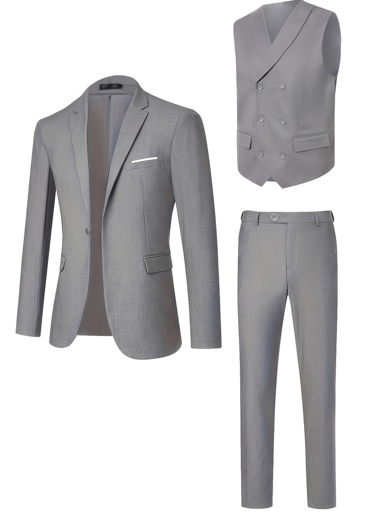 Men's 3pcs Suit Set: Jacket + Vest + Pants, Business Casual.