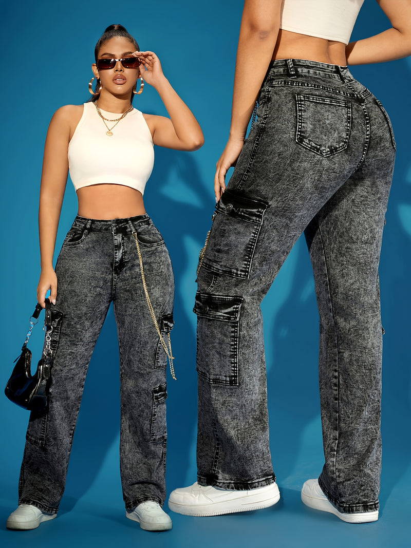 Women's High-Waist Stretch Cargo Jeans.