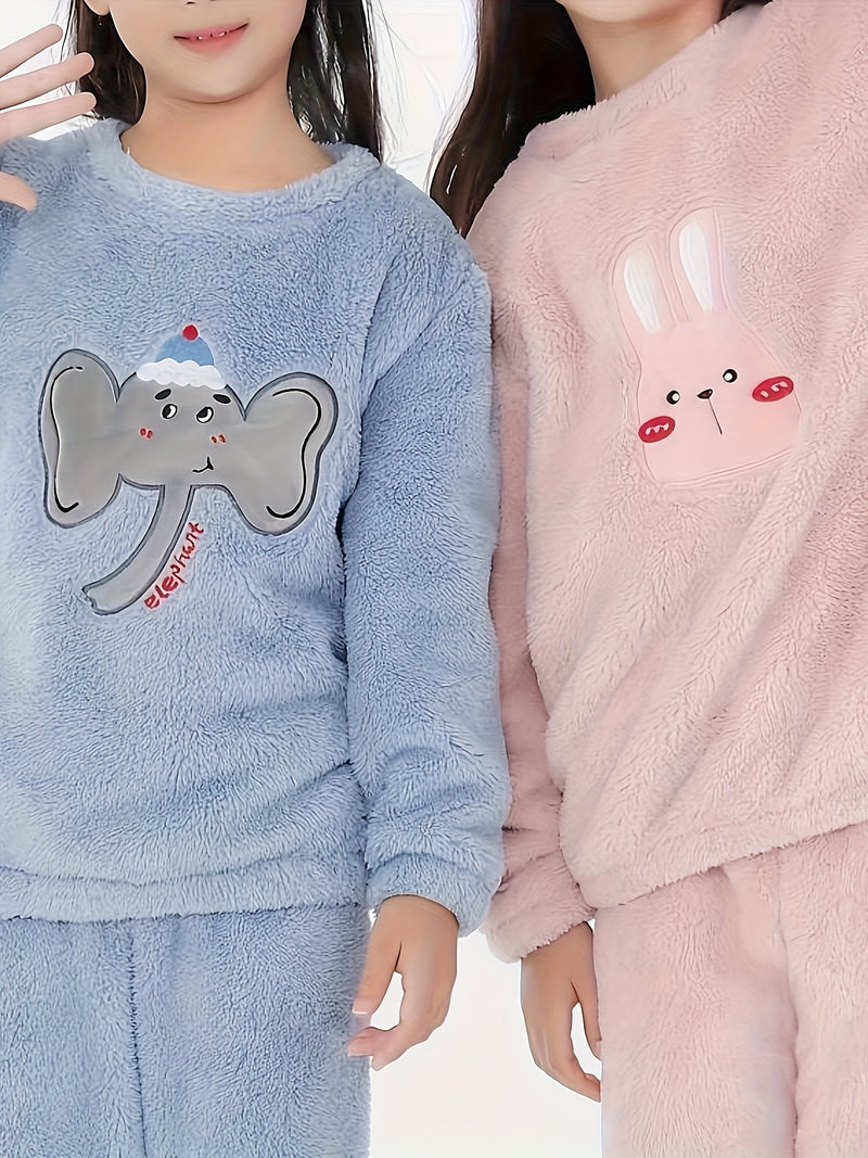 New Autumn And Winter Blue Elephant Flannel Warm Set.