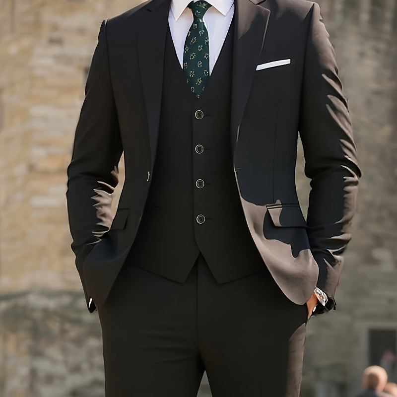 Men's 3pcs Suit Set, Jacket + Vest + Trousers, Fashionable and High-Quality.