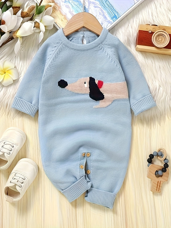 INS Boys Bodysuit with Cute Puppy Jacquard Pattern.
