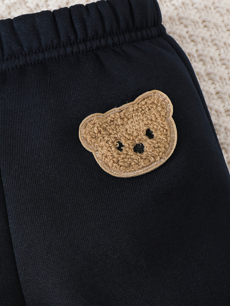 3pcs Boys Cute Bear Embroidery and Striped Print Long-Sleeve.