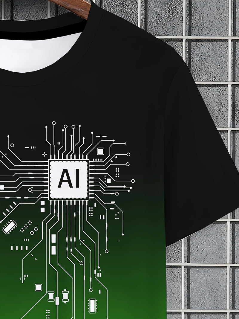 Men's AI Chip Circuit Graphic T-Shirt.