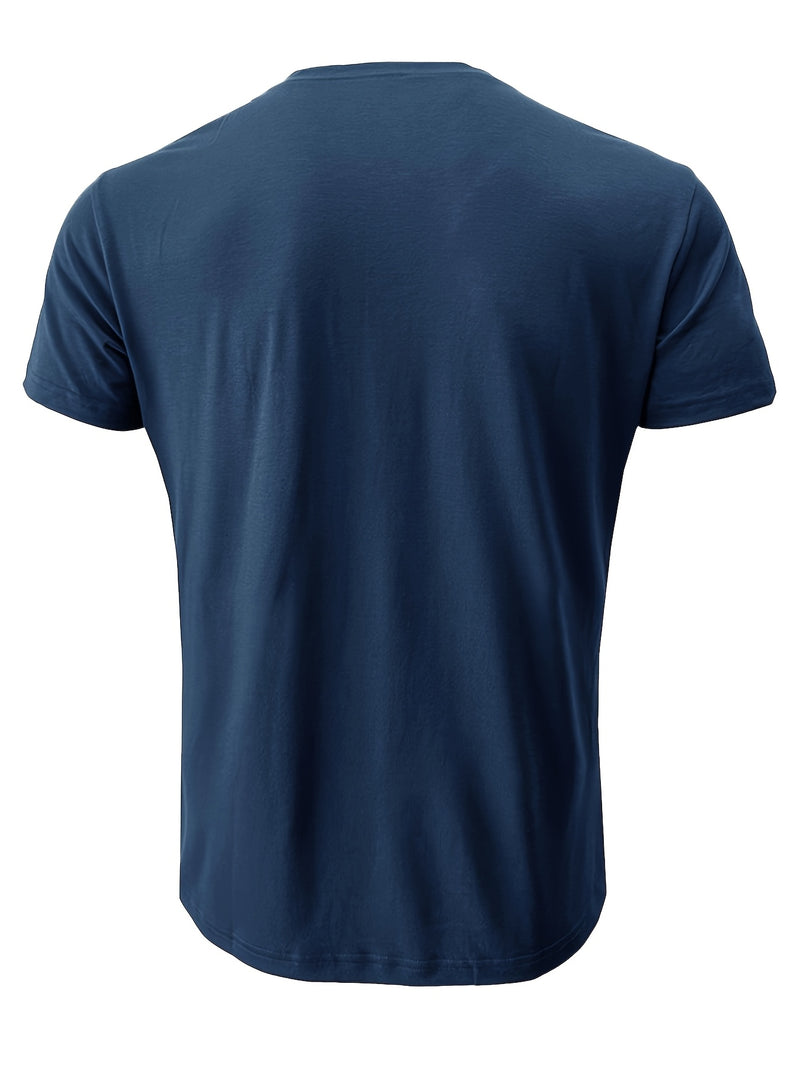 Men's Henley Round Neck Short Sleeve T-Shirt.