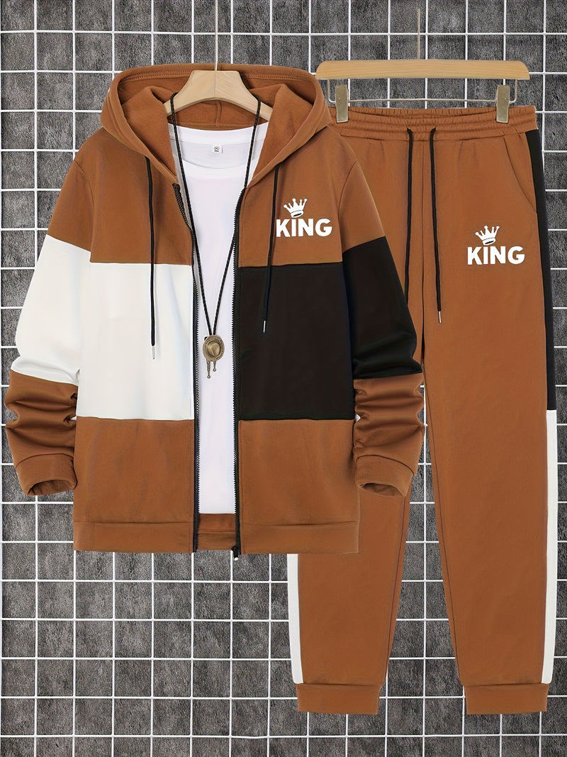 Men's Autumn And Winter Zip-Up Long Sleeve Sweatshirt And Long Pants Set.