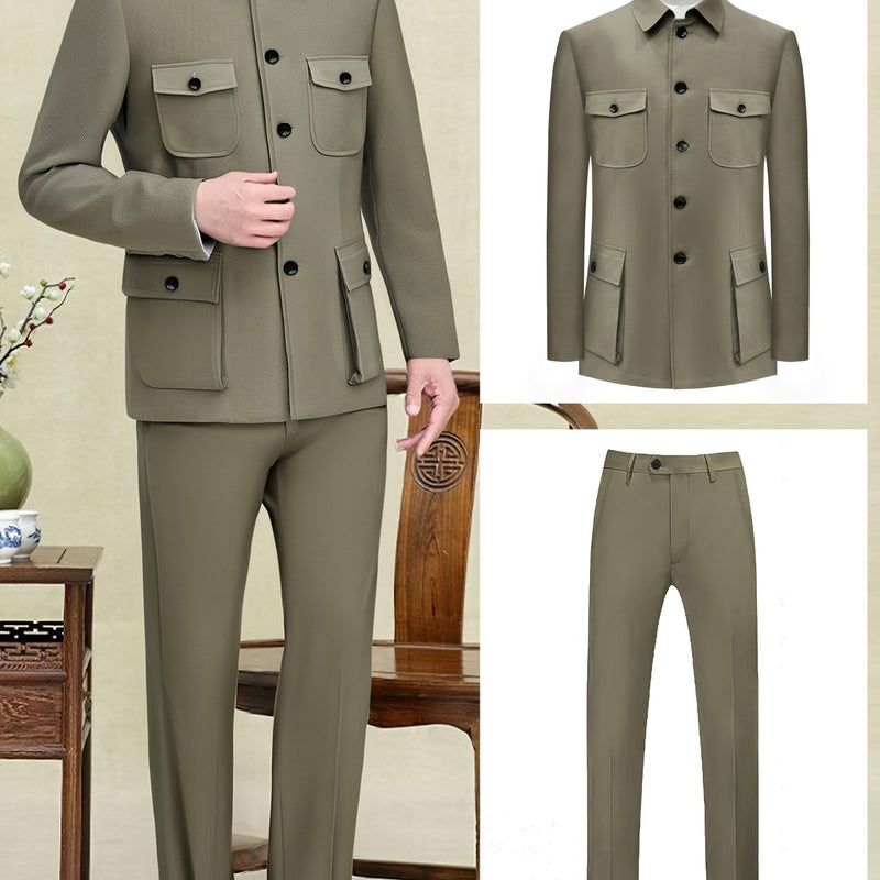Light Business Chinese Tunic Suit Two-piece Set Jacket and Pants.
