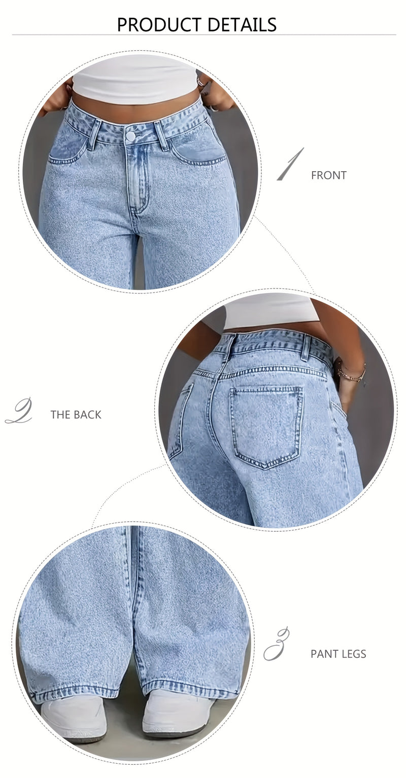 Women's New Stretch Loose Wide Leg Straight Jeans.