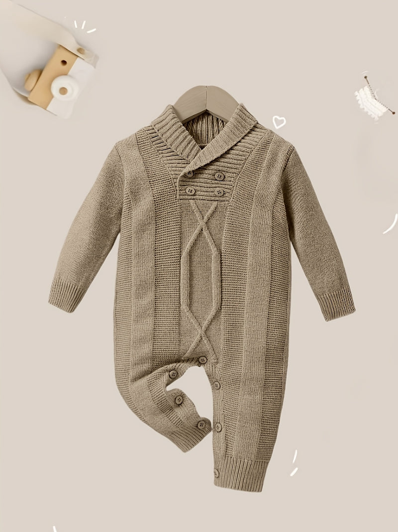 Gray Knitted Jacquard Large Lapel Half-Open Button Crotch Opening Thick.