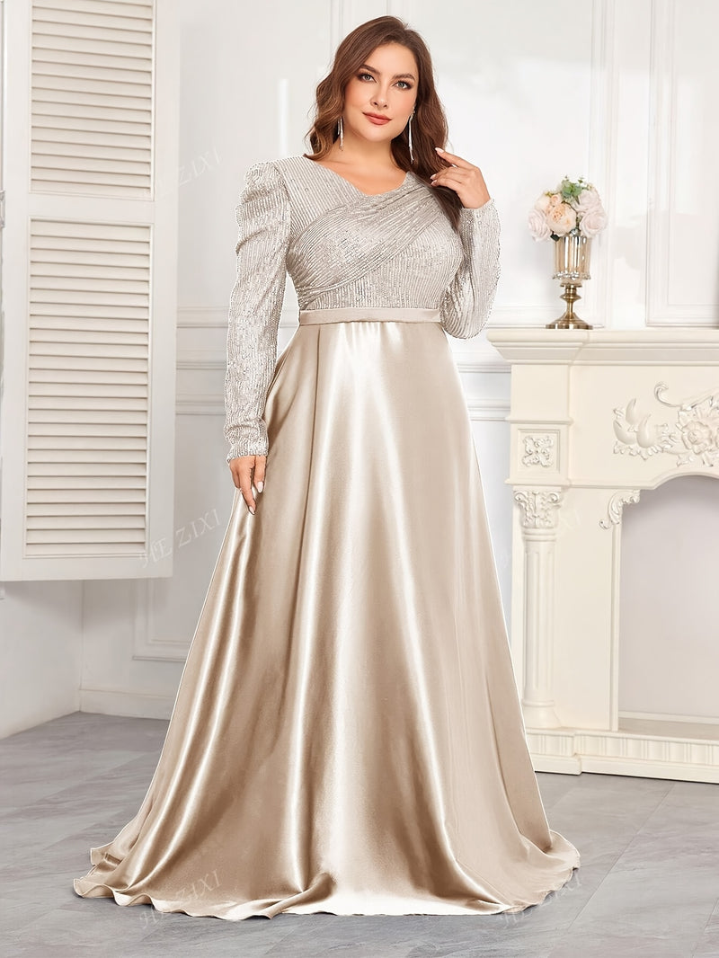 Women's Evening Gown, Sequined Long Sleeve Round Neck Sexy and Elegant.