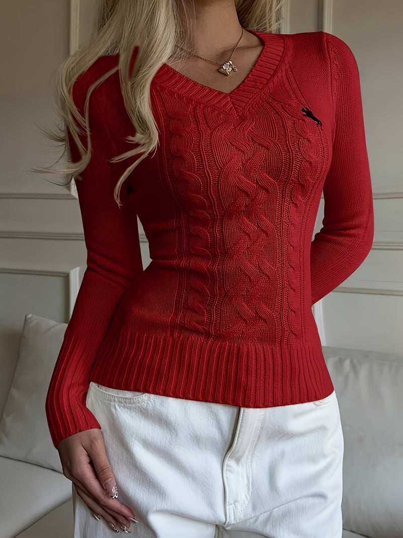 Elegant Ladies' V-neck Long Sleeve Slim Fit Cardigan.