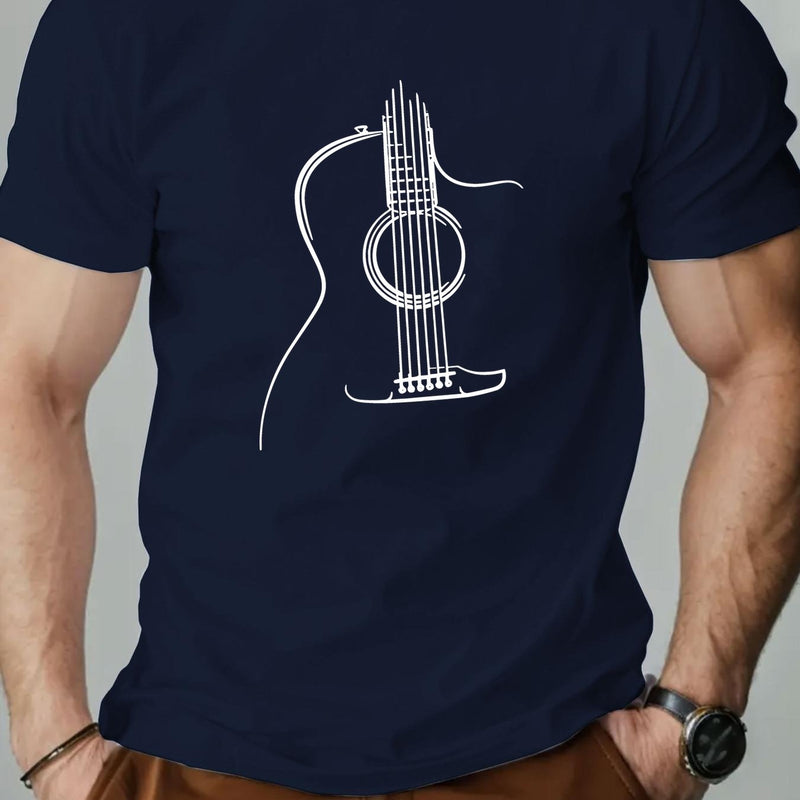 Men's Guitar Graphic Summer Casual Crew Neck Short Sleeve T-Shirt.