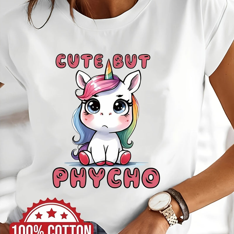 Women’s Whimsical Unicorn Graphic Print T-Shirt.