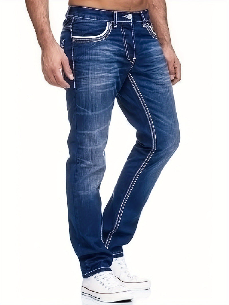 Men's Thick-thread Washed Denim Jeans.