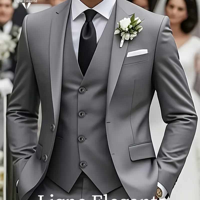 Men's 3pcs Suit Set, Premium Notch Lapel Suit, Plus Size Men's Suit Set.