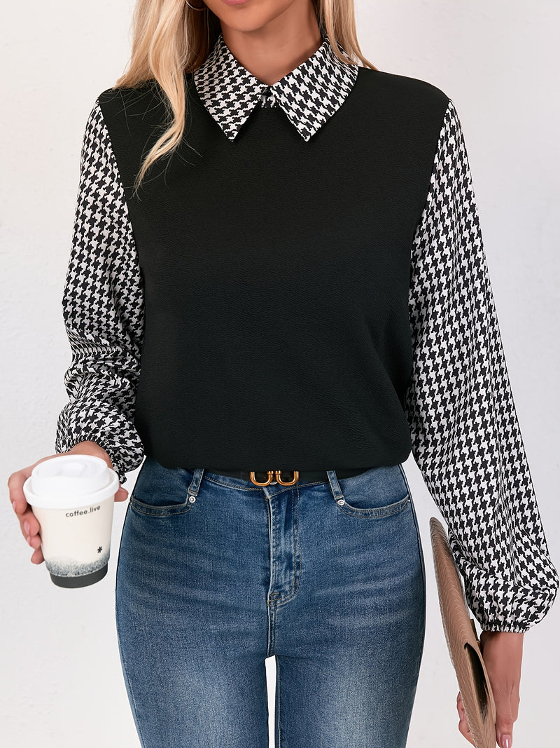 Women's Elegant Houndstooth Shawl Shirt.