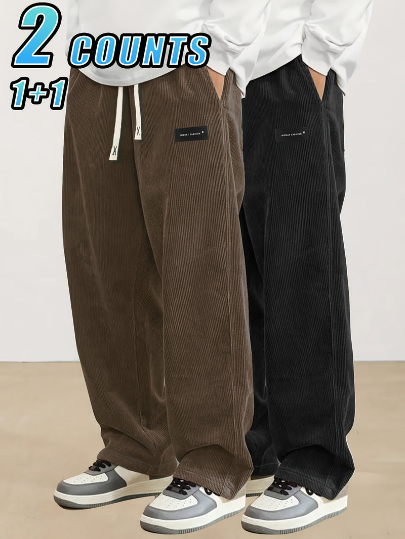 2pcs Set of Lightweight Breathable Corduroy Trousers for Men.