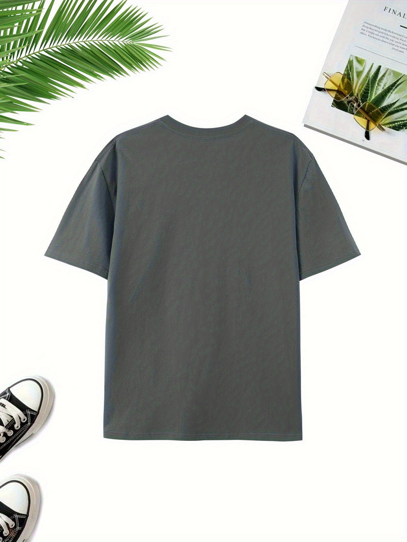 Men's Casual Versatile Trendy Round Neck Heavyweight Cotton T-Shirt.