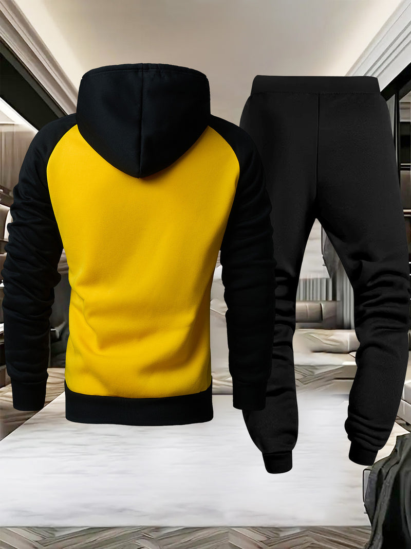 Men's Casual Sport Raglan Sleeve Hooded Two-Piece Set.