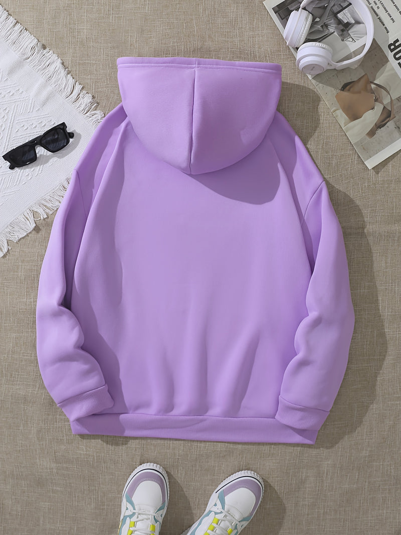 Fashion Hoodie for Women Featuring a Cartoon Cat Letter Print Design.