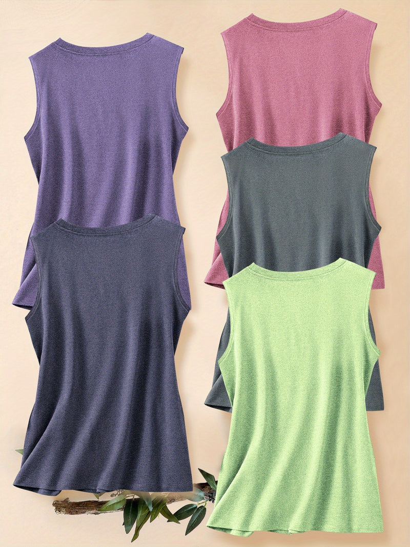 5pcs Women's Vest Tops with English Letter Print.