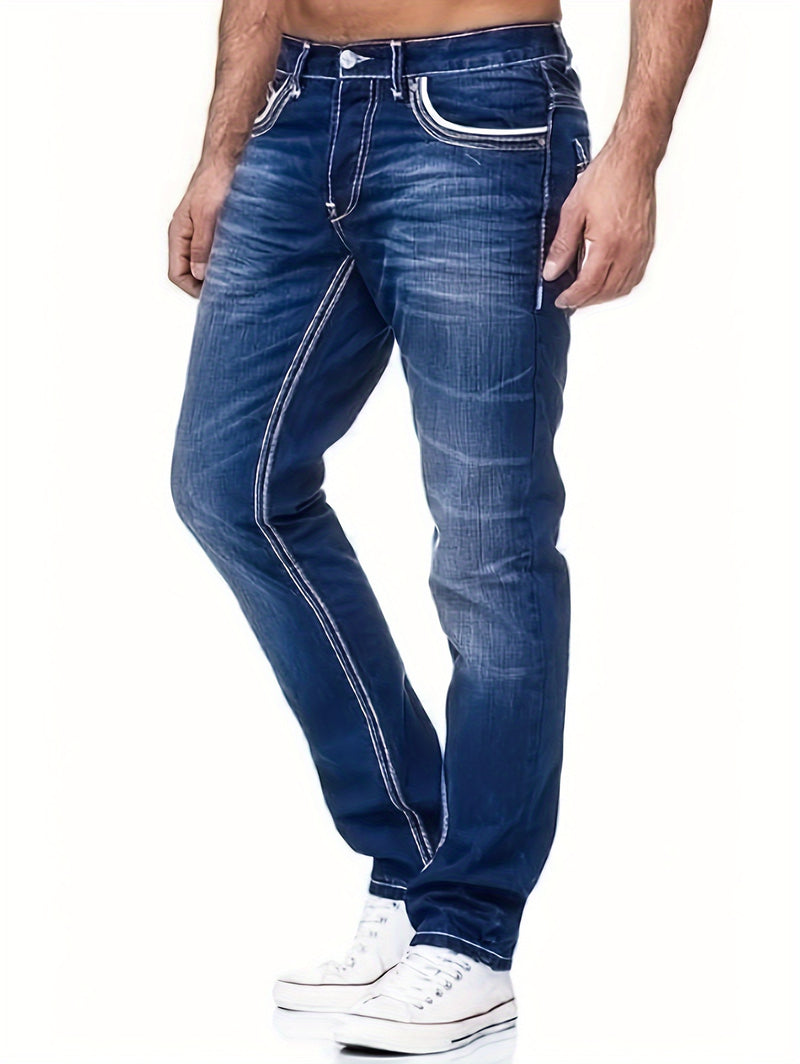 Men's Thick-thread Washed Denim Jeans.
