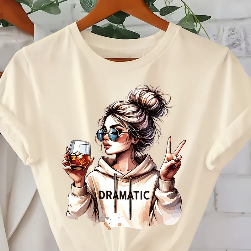 Women's Fashion Print Round-Neck Short-Sleeve T-Shirt.