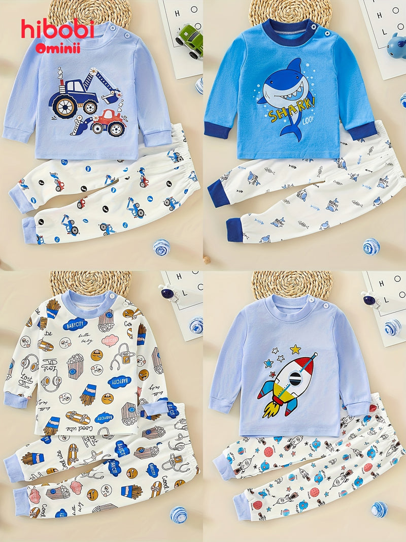 2pcs Cartoon Vehicle Pattern Pajama Set for Toddler.