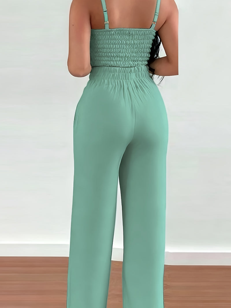 2-piece Women's Set with Thin Strap Stretch Camisole and Wide-leg Pants.