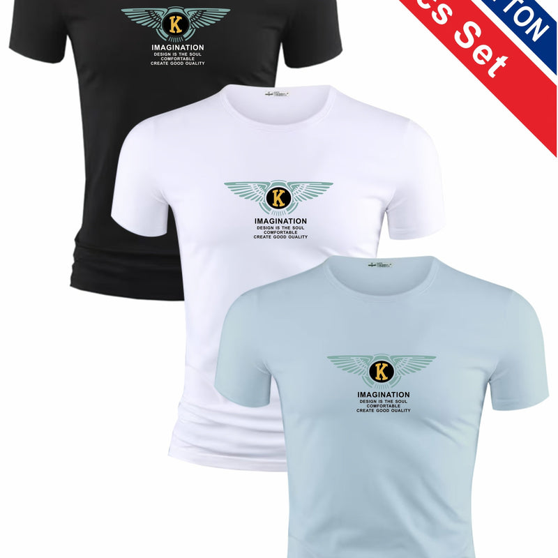 3pcs Men's Casual Short-sleeve Cotton Crew Neck T-shirt Set.