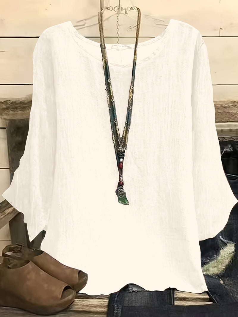 Plus-size Casual Women's Clothing, Round Neck Three-quarter Sleeve.