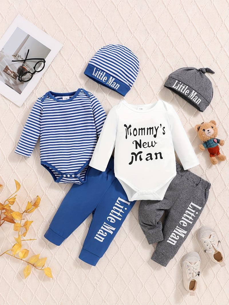 6pcs Baby Boy Outfit Set with Stripes - Spring/Summer Casual Wear.