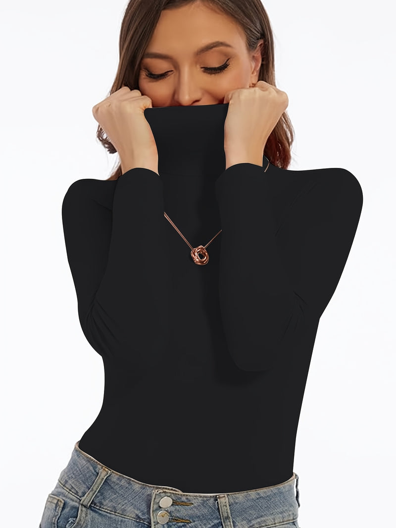 Women's High Collar T-Shirt Autumn And Winter Fleece Lining Warm Long-Sleeved.